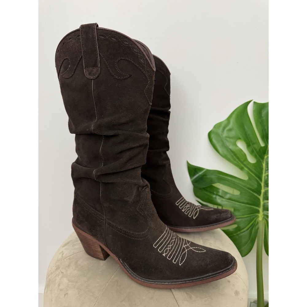 Steve madden saddle  slouchy western cowgirl genuine suede boots sz 7‎